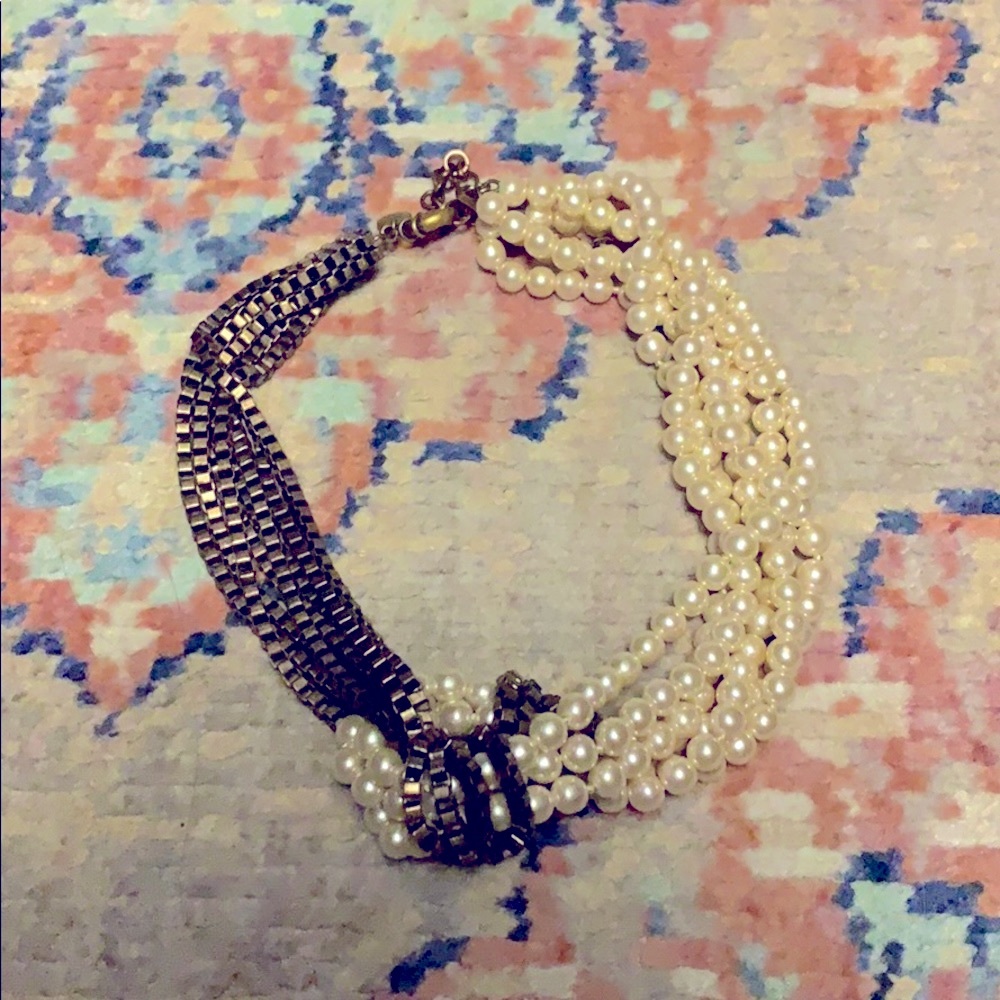 J.Crew Pearl and Brass Necklace